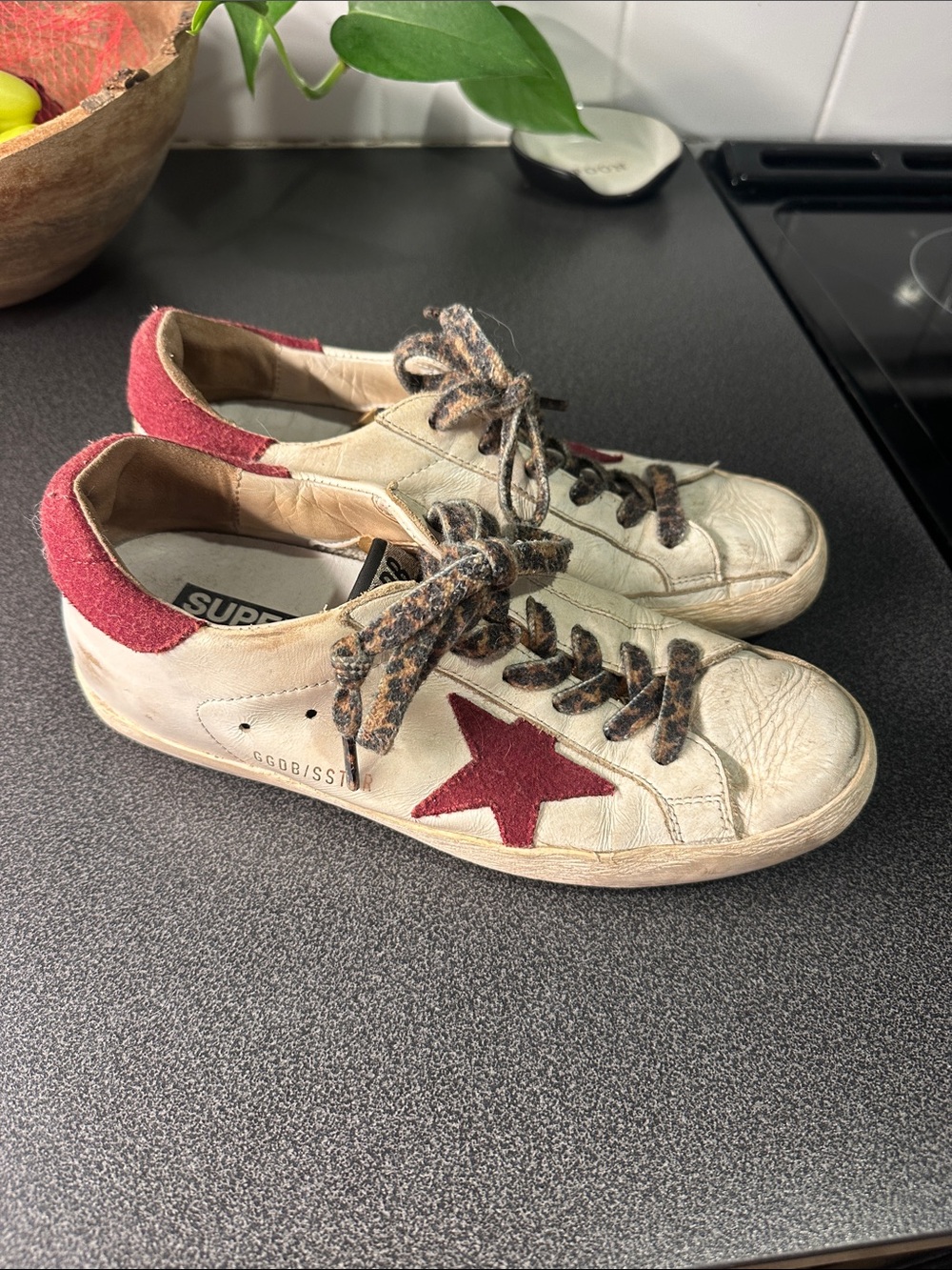 Golden Goose Off-White Leather Sneakers with Red Star and Heel